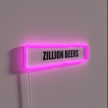 Load image into Gallery viewer, Neon bar decor with colorful Zillion Beers logo display.