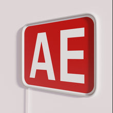 Load image into Gallery viewer, Personalized AE initials neon wall decor in vibrant colorful glow