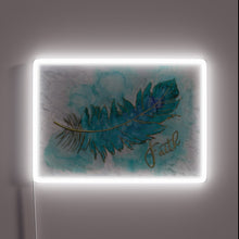 Load image into Gallery viewer, Vibrant neon symbol of faith with textured, ink-stamped feather design.