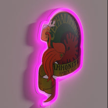 Load image into Gallery viewer, Glowing Neon Sign with Iridescent Ammonite Fossils in Amber Ale