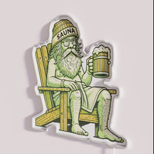 Load image into Gallery viewer, Vintage man relaxes in sauna with beer, modern RGB neon art