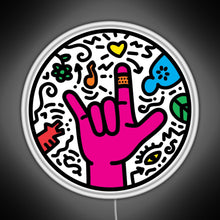 Load image into Gallery viewer, ASL sign for I love you Pop Art Style White RGB neon sign white