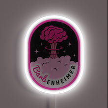 Load image into Gallery viewer, Barbenheimer neon sign – a playful mashup tribute to *Barbie* and *Oppenheimer*, featuring a pink mushroom cloud and retro sci-fi sparkles. A bold pop culture piece for movie lovers and collectors.