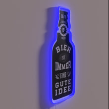 Load image into Gallery viewer, Neon bar decor with bold statement, 'Beer always a good' phrase.