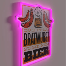 Load image into Gallery viewer, Colorful beer and bratwurst themed neon bar pub decoration sign.