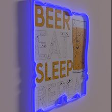 Load image into Gallery viewer, Neon beer sign with humorous 'Beer Eat Sleep Repeat' phrase
