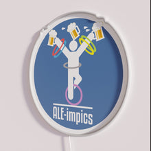 Load image into Gallery viewer, Neon illuminated beer festival sign with colorful ale imp logo