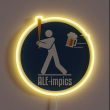 Load image into Gallery viewer, Neon lights shine bright on colorful Beer Festival Aleimpics sign