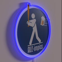 Load image into Gallery viewer, Neon lit beer festival decor with colorful ale olympic graphics