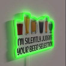 Load image into Gallery viewer, Neon sign judges your beer selection with silent, colorful critique