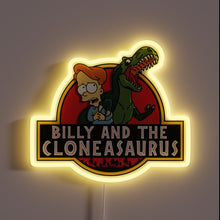 Load image into Gallery viewer, Vintage-inspired neon sign featuring colorful, swirling clone dinosaurs and name.