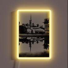 Load image into Gallery viewer, Boldly lit neon Lamborghini logo in striking black and white