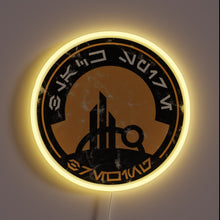 Load image into Gallery viewer, Black Spire Outpost neon sign with yellow LED border