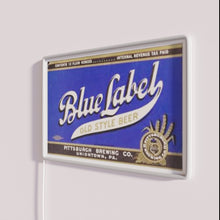 Load image into Gallery viewer, Vintage style blue label beer bar decor with bright RGB lighting