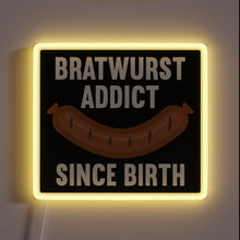 Load image into Gallery viewer, Vibrant Neon Sign Advertising Traditional German Bratwurst Flavor since Birth