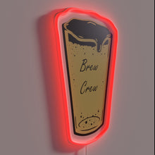 Load image into Gallery viewer, Neon 'Brew Crew' bar cafe sign with colorful RGB lights.