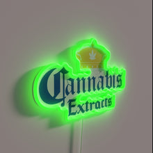 Load image into Gallery viewer, Neon sign displaying colorful cannabis extracts logo in vibrant RGB hues.