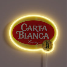 Load image into Gallery viewer, RGB illuminated Carta Blanca beer logo glass wall decoration art.