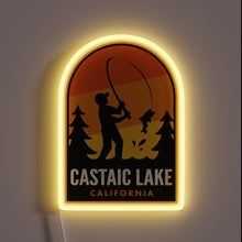 Load image into Gallery viewer, Vintage California Travel Sign with Colorful Neon Fishing Theme Illustration