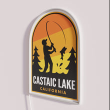 Load image into Gallery viewer, Colorful neon fishing sign decorates homes near Castaic Lake California.