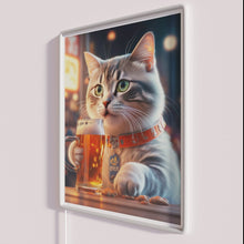 Load image into Gallery viewer, Neon bar decor featuring cartoon cat drinking beer in RGB colors