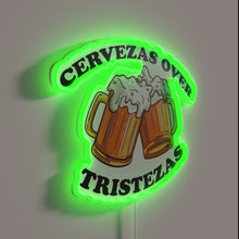 Load image into Gallery viewer, Bright, colorful neon sign that reads Cerveza in bold letters