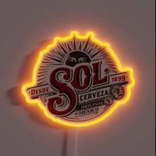 Load image into Gallery viewer, Neon RGB beer bar sign with vibrant Sol logo lighting.