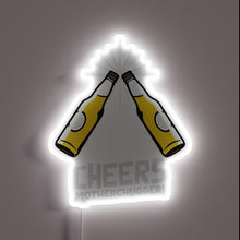 Load image into Gallery viewer, Customizable RGB neon bar light with "Cheers Motherchugger" printed message.