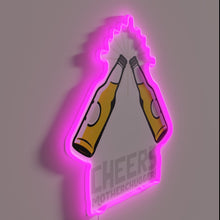 Load image into Gallery viewer, Vibrant RGB illuminated wall decor with fun 'Cheers' phrase.