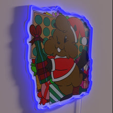 Load image into Gallery viewer, Christmas Bushy Beaver Neon Sign in Colorful Swirling Forest Design.