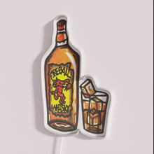 Load image into Gallery viewer, Neon whiskey decor, vibrant cinnamon spirit drinking home bar essentials