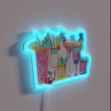 Load image into Gallery viewer, Neon bar decor featuring vibrant rainbow cocktails and LED lighting