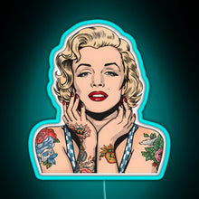 Load image into Gallery viewer, Cool Vintage Marilyn Monroe With Tattoos RGB neon sign lightblue
