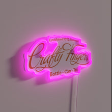 Load image into Gallery viewer, Personalized Crafty Fingers logo neon sign in vibrant RGB colors