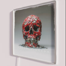 Load image into Gallery viewer, Edgy neon decorative sign with glowing crafty skull design artwork.