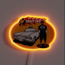 Load image into Gallery viewer, Crazy Taxi neon sign with B.D. Joe and classic cab design – nostalgic Sega arcade game wall art for gamers, retro arcades, or man cave setups