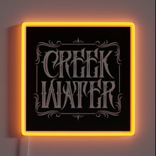 Load image into Gallery viewer, Vintage Creekside Distillery Sign with Glowing RGB Neon Accents