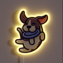 Load image into Gallery viewer, Colorful RGB Neon Sign of Happy Dog Catching Frisbee Outdoor