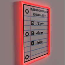Load image into Gallery viewer, Dads' Camping Essentials Checklist in Bold RGB Neon LED Sign