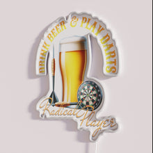 Load image into Gallery viewer, Eye-catching darts and beer themed neon sign for bars.