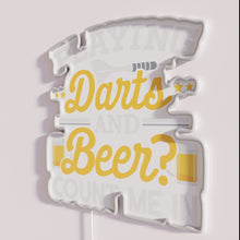 Load image into Gallery viewer, Neon bar sign with playful darts beer drinking theme vibes