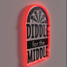 Load image into Gallery viewer, Retro-inspired Dart Board Sign with colorful RGB LED lighting accents.