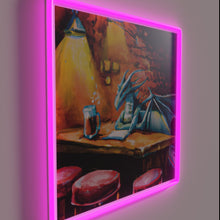 Load image into Gallery viewer, Colorful dragon silhouette glows brightly in modern pub decor ambiance.