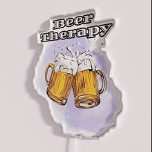 Load image into Gallery viewer, Neon bar decor featuring colorful drink beer as therapy sign