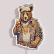 Load image into Gallery viewer, Neon bar decor drinking bear bear drinks beer at home