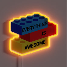 Load image into Gallery viewer, Everything is awesome toy bricks customneon sign with orange LED glow