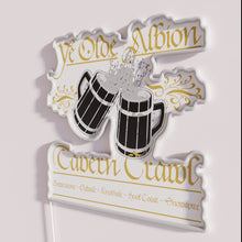 Load image into Gallery viewer, Vibrant RGB illuminated tavern crawl neon sign with distressed wood style.