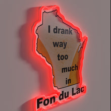 Load image into Gallery viewer, Vintage Wisconsin road trip humor with glowing lettering nostalgia