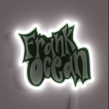 Load image into Gallery viewer, Green graffiti-style "Frank Ocean" neon sign with white glow.