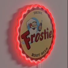 Load image into Gallery viewer, Vintage style neon sign featuring colorful Frostie root beer logo